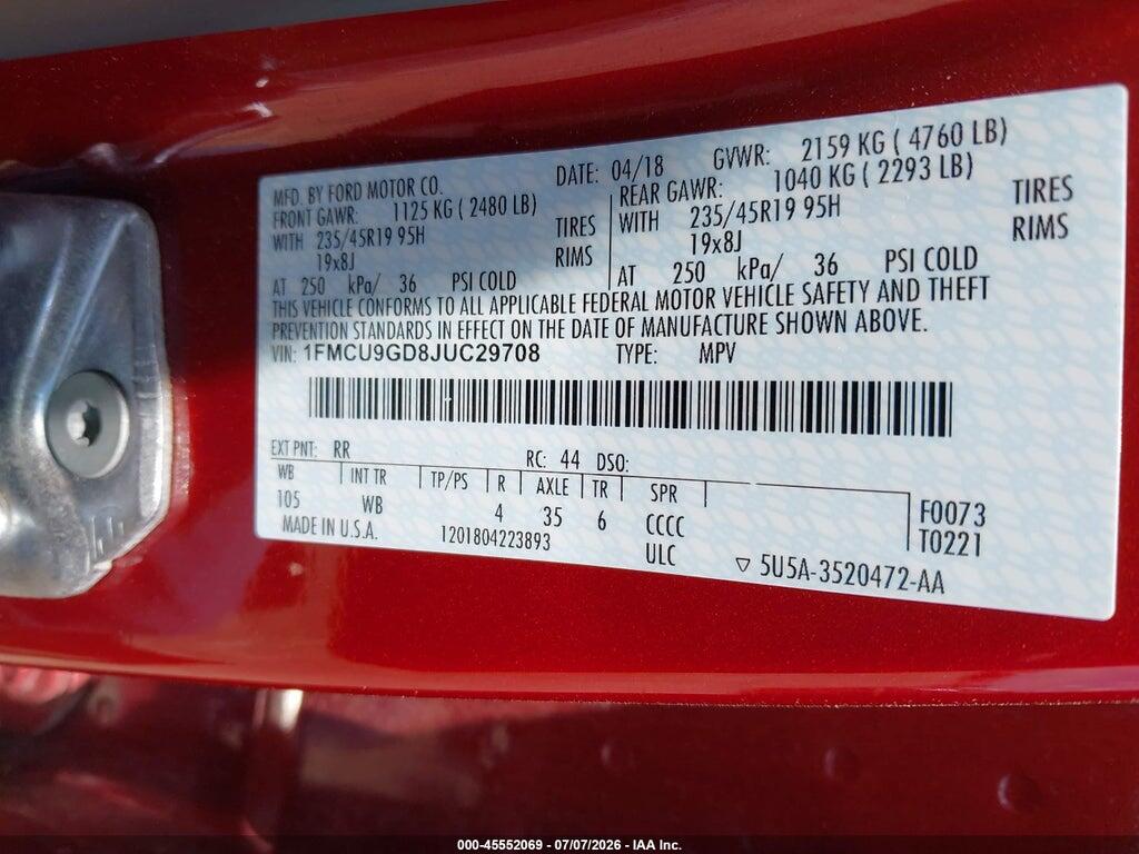 1FMCU9GD8JUC29708 2018 FORD ESCAPE photo no. 9