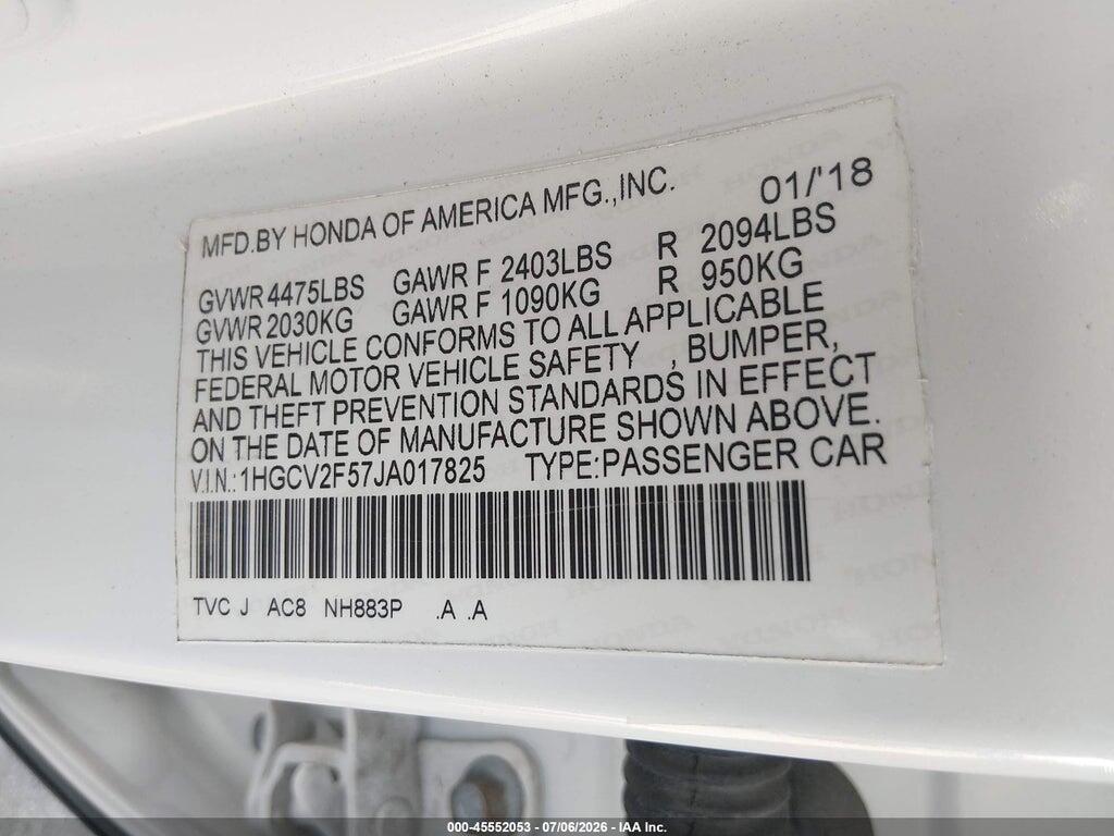 1HGCV2F57JA017825 2018 HONDA ACCORD photo no. 9