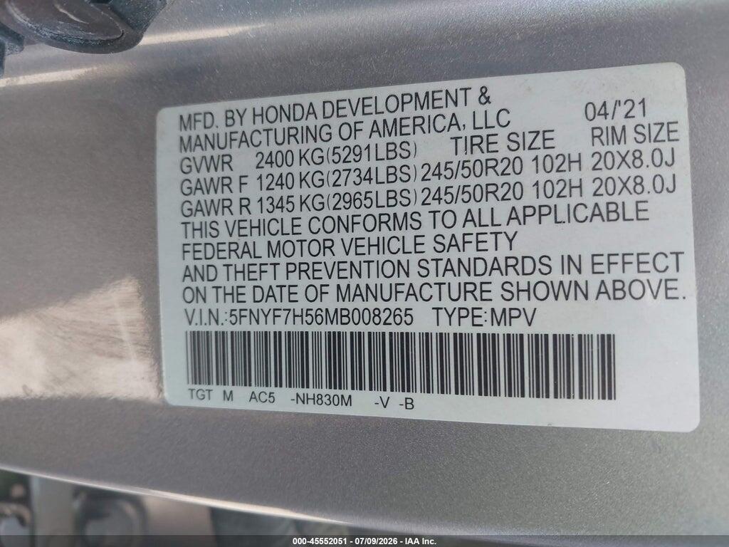 5FNYF7H56MB008265 2021 HONDA PASSPORT photo no. 9