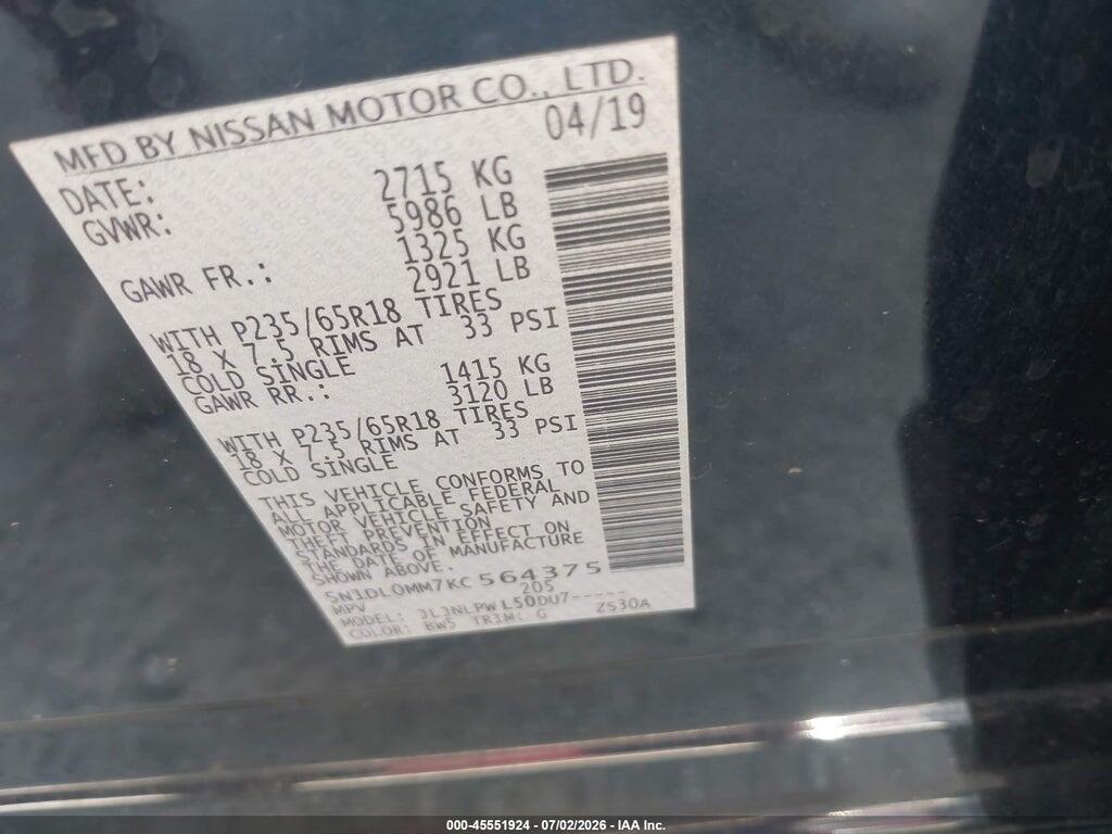 5N1DL0MM7KC564375 2019 INFINITI QX60 photo no. 9