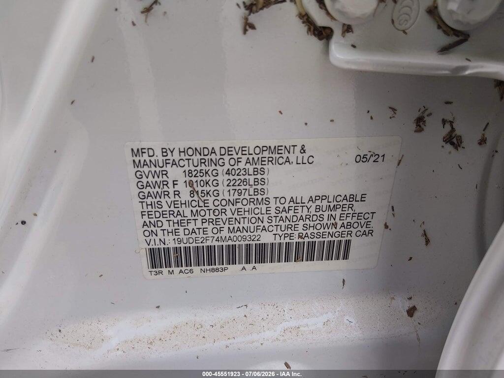 19UDE2F74MA009322 2021 ACURA ILX photo no. 9