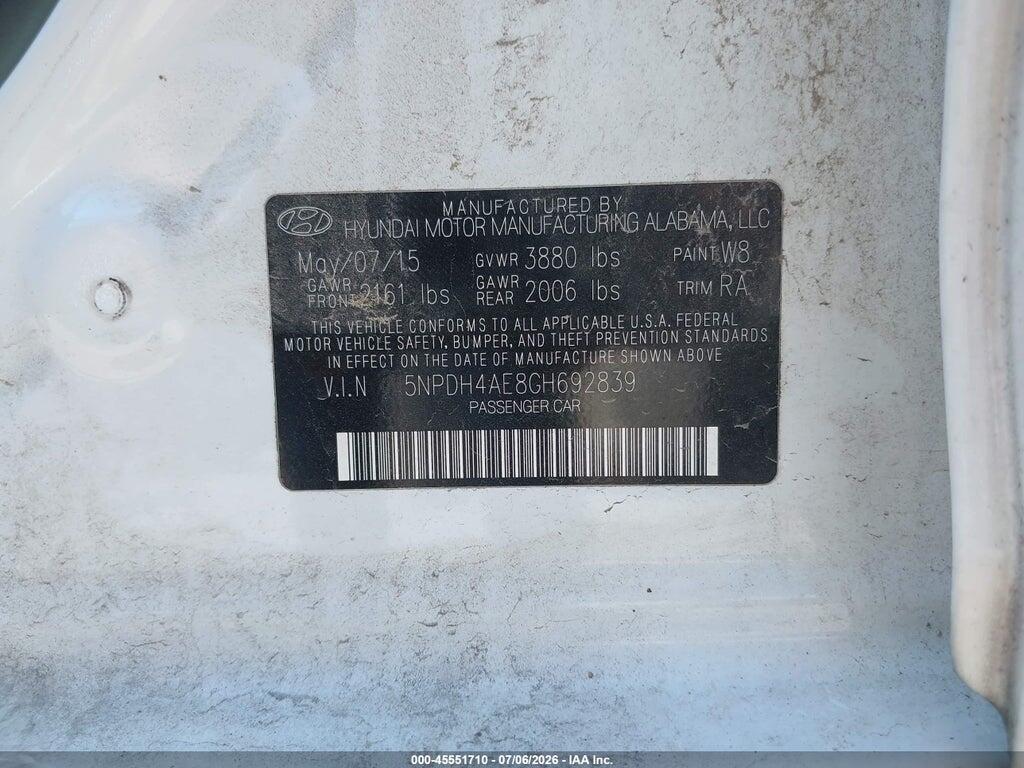 5NPDH4AE8GH692839 2016 HYUNDAI ELANTRA photo no. 9