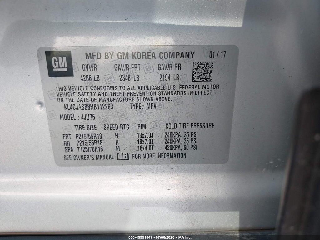 KL4CJASB8HB112263 2017 BUICK ENCORE photo no. 9