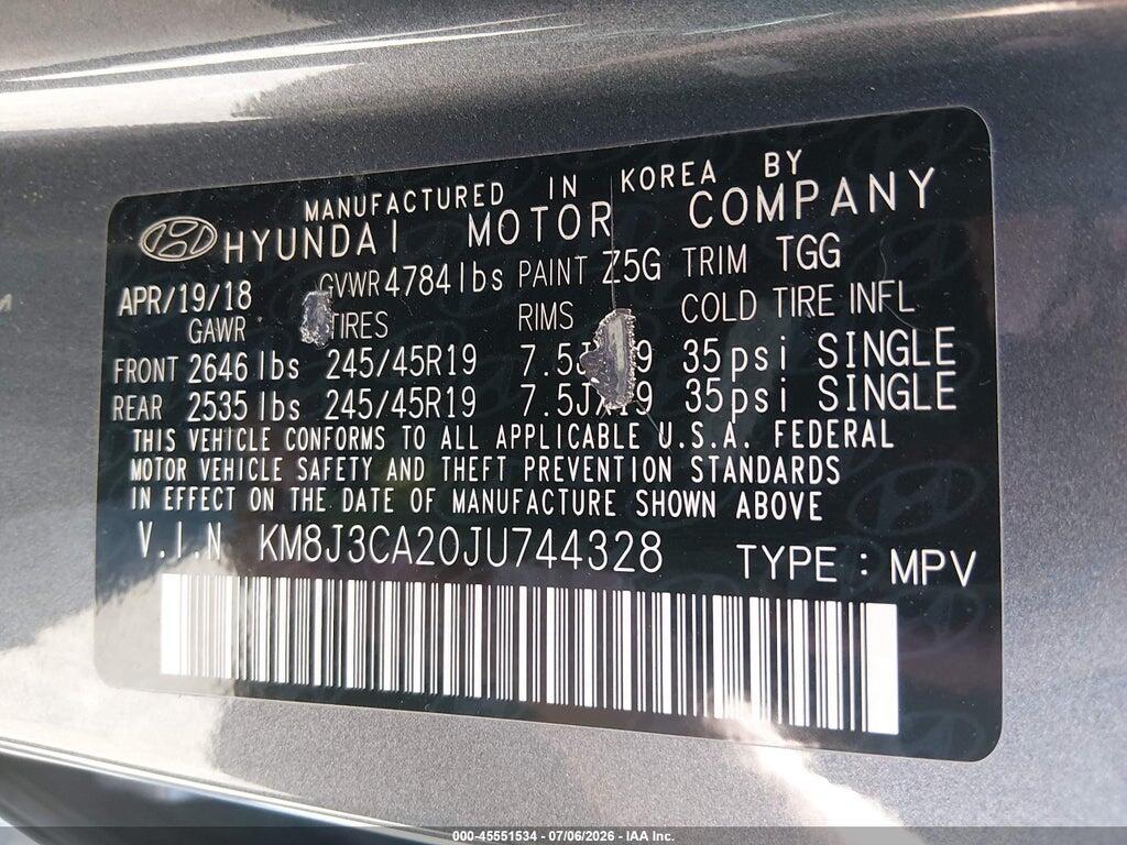 KM8J3CA20JU744328 2018 HYUNDAI TUCSON photo no. 9