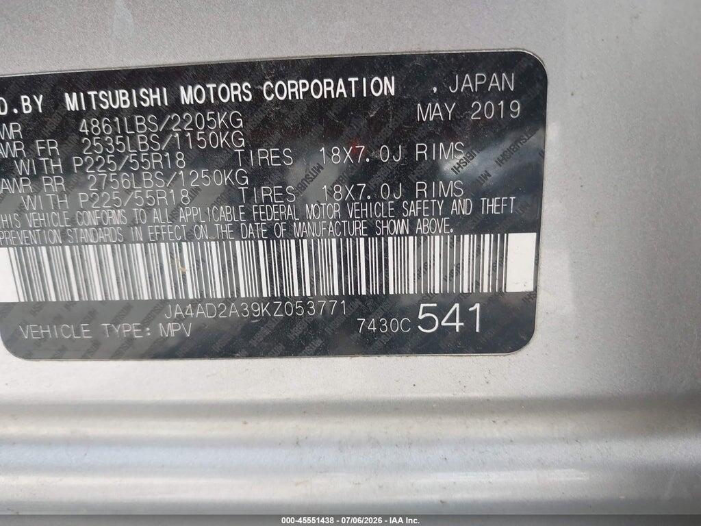 JA4AD2A39KZ053771 2019 MITSUBISHI OUTLANDER photo no. 9