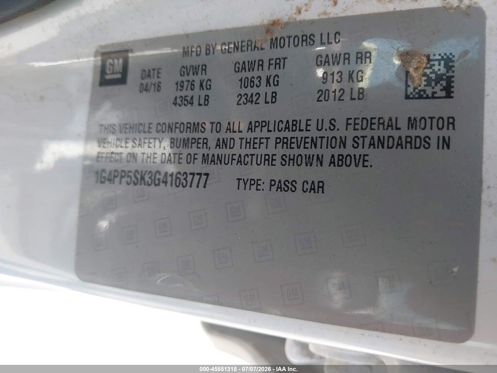 1G4PP5SK3G4163777 2016 BUICK VERANO photo no. 9
