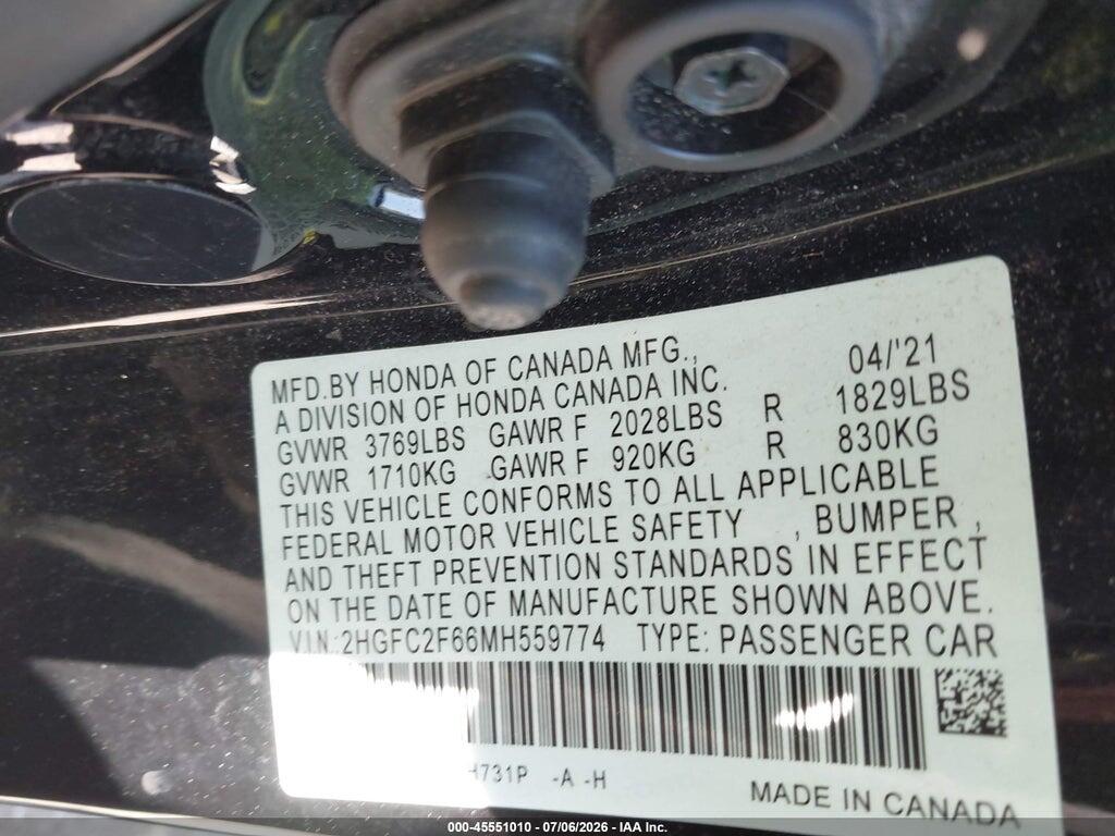 2HGFC2F66MH559774 2021 HONDA CIVIC photo no. 9