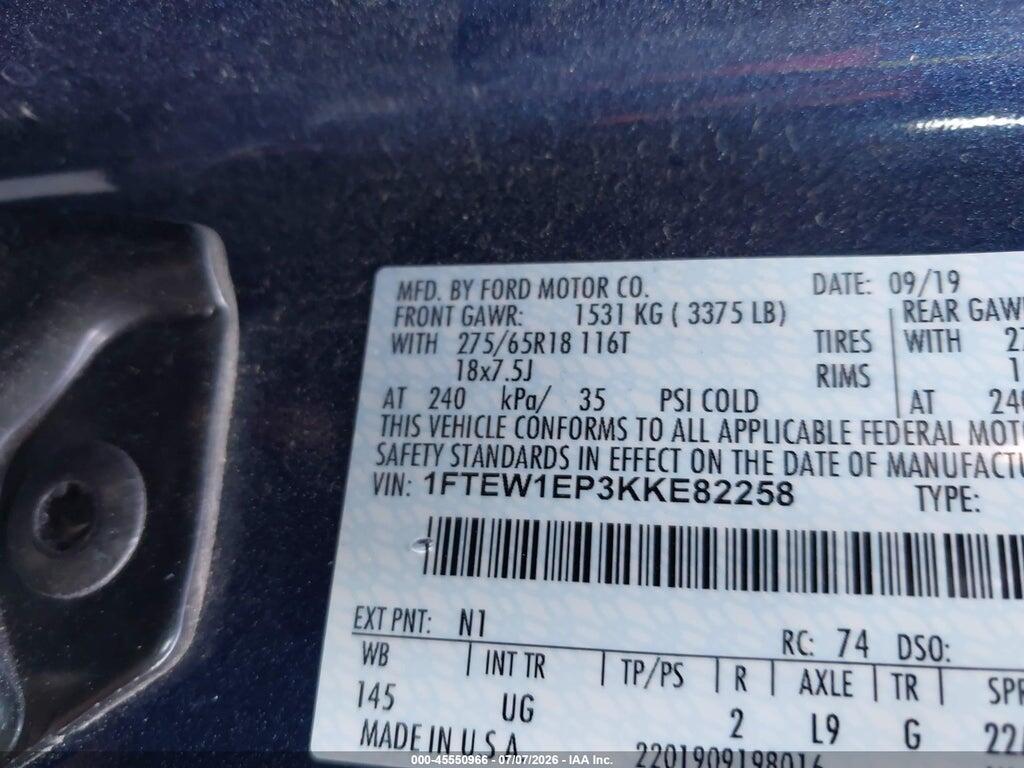 1FTEW1EP3KKE82258 2019 FORD F-150 photo no. 9