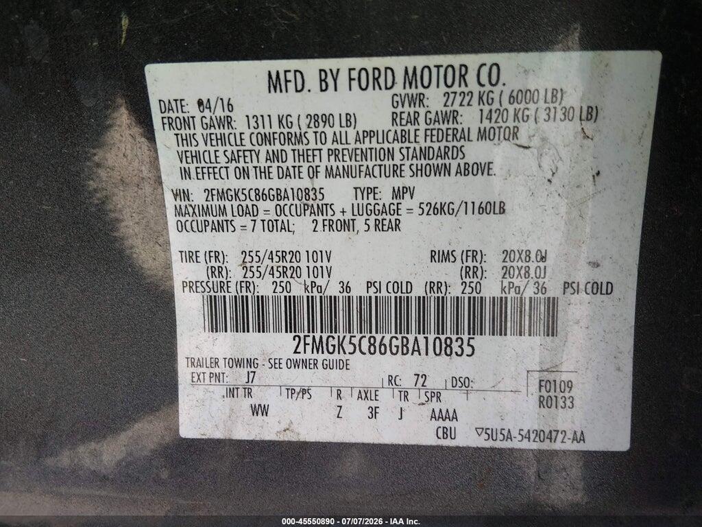 2FMGK5C86GBA10835 2016 FORD FLEX photo no. 9
