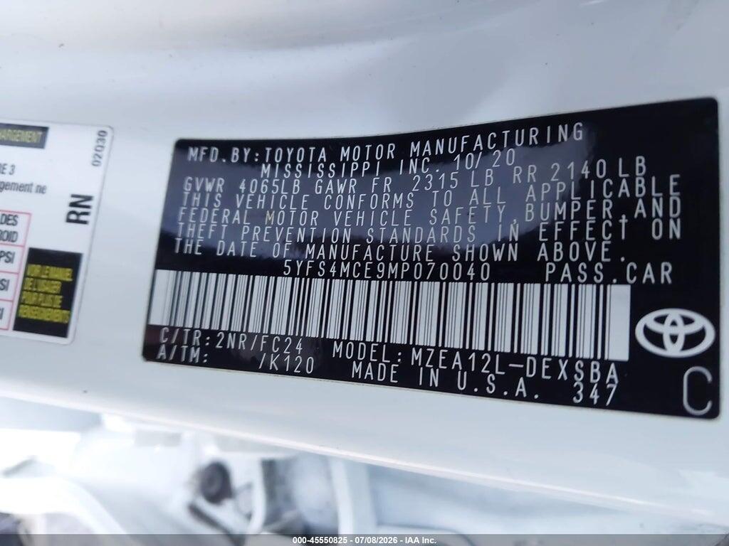 5YFS4MCE9MP070040 2021 TOYOTA COROLLA photo no. 9