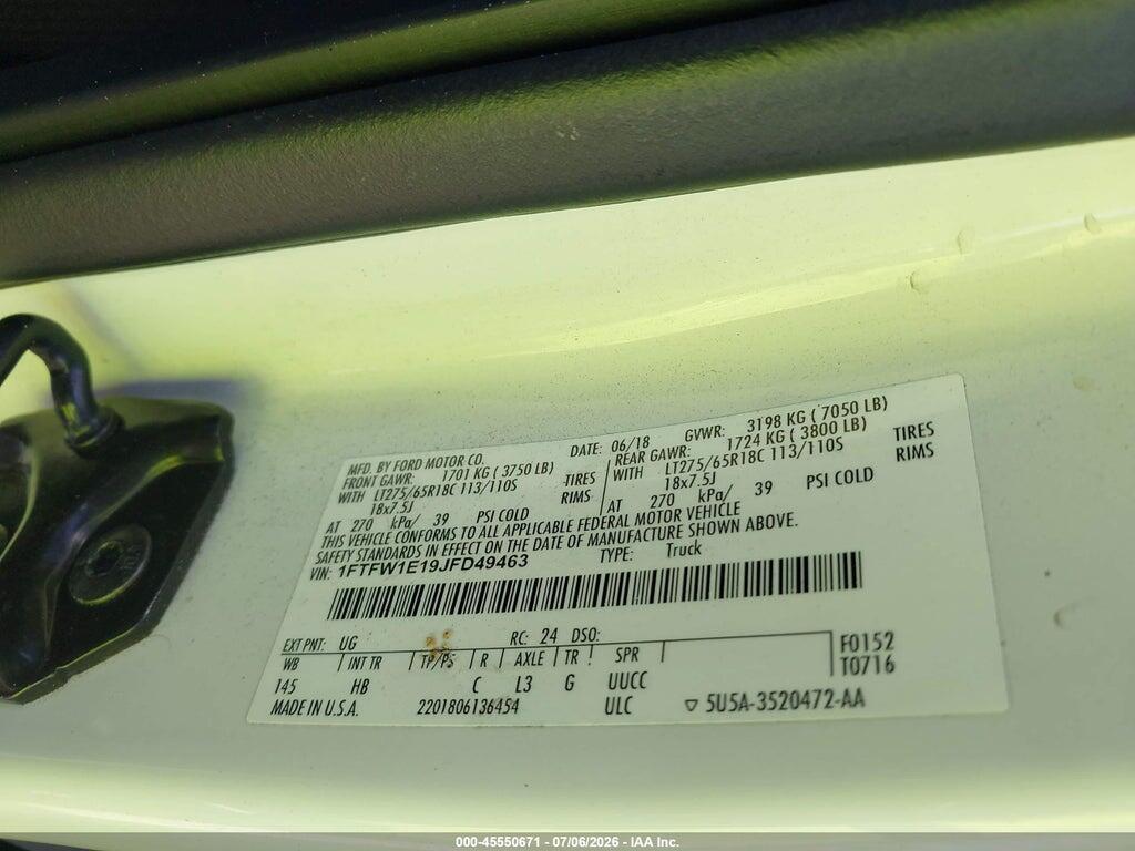 1FTFW1E19JFD49463 2018 FORD F-150 photo no. 9