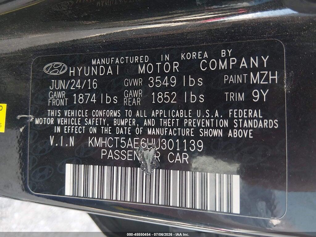 KMHCT5AE6HU301139 2017 HYUNDAI ACCENT photo no. 9