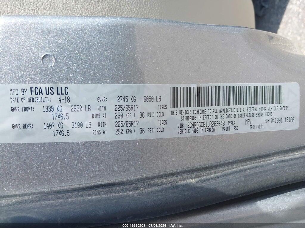 2C4RDGCG1JR283643 2018 DODGE GRAND CARAVAN photo no. 9