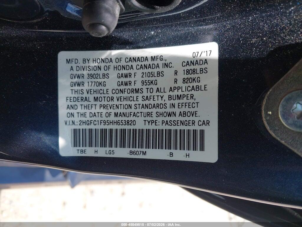 2HGFC1F95HH653820 2017 HONDA CIVIC photo no. 9