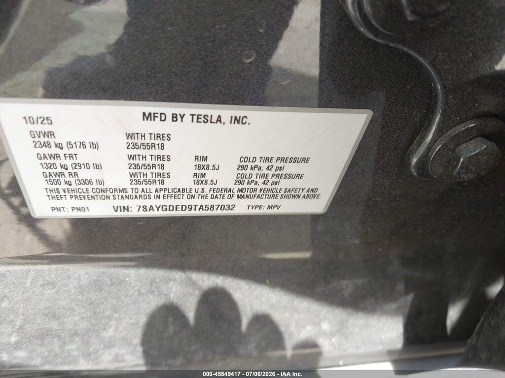 7SAYGDED9TA587032 2026 TESLA MODEL Y photo no. 9