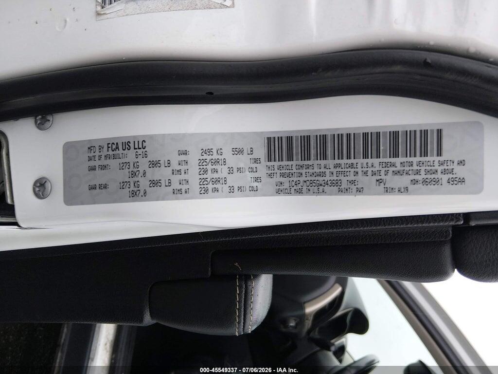 1C4PJMDB5GW343683 2016 JEEP CHEROKEE photo no. 9