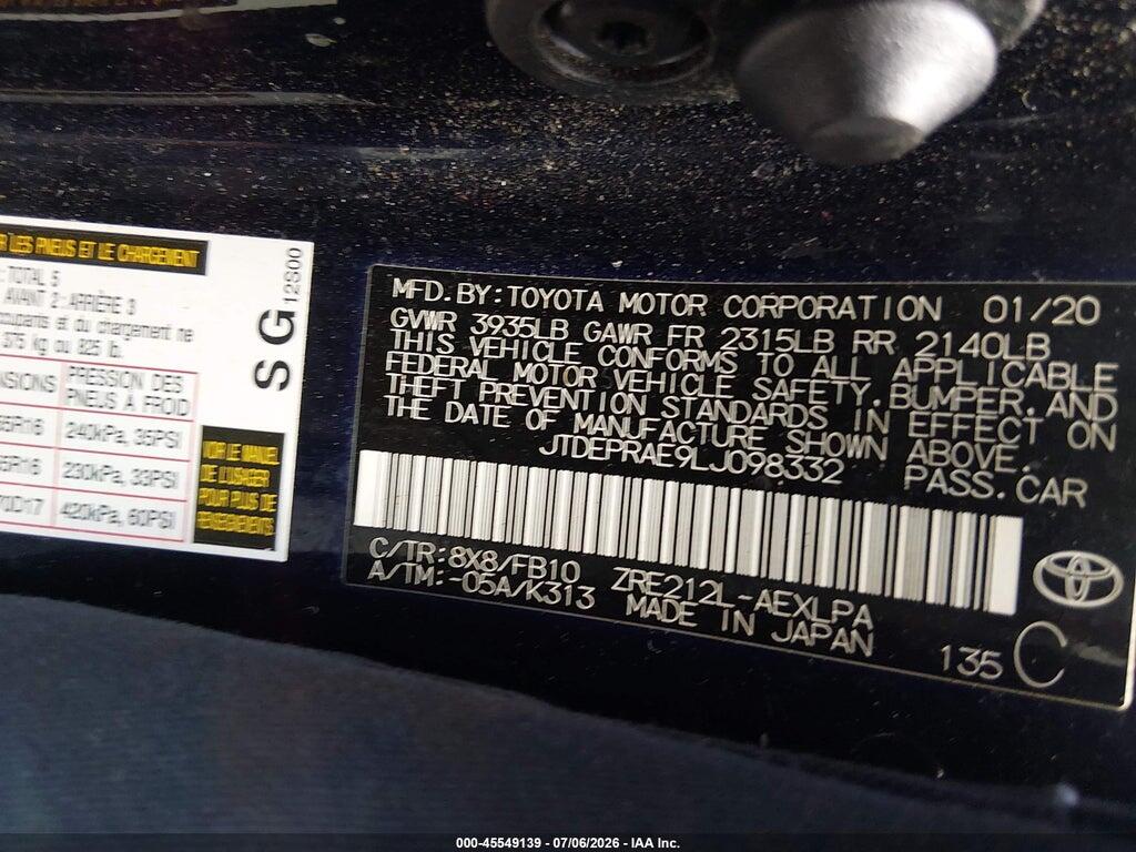 JTDEPRAE9LJ098332 2020 TOYOTA COROLLA photo no. 9