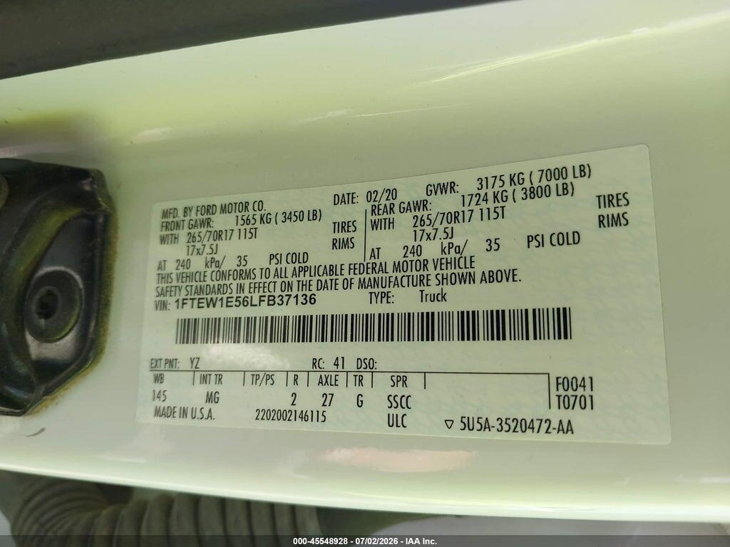 1FTEW1E56LFB37136 2020 FORD F-150 photo no. 9