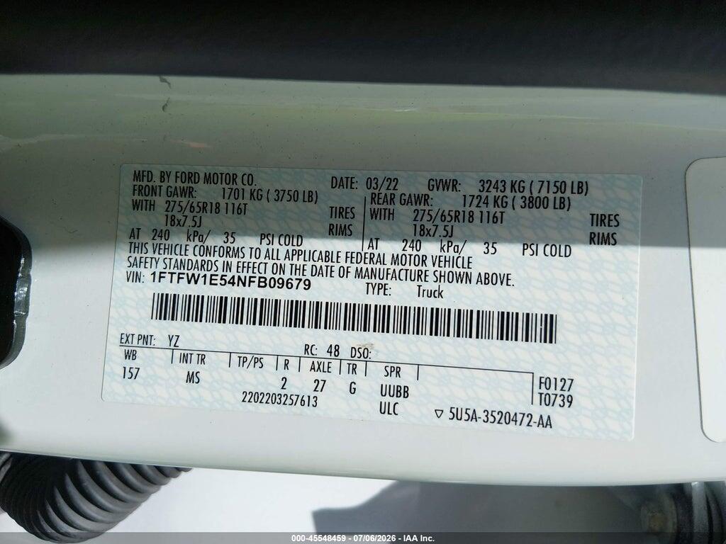 1FTFW1E54NFB09679 2022 FORD F-150 photo no. 9