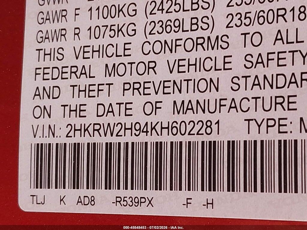 2HKRW2H94KH602281 2019 HONDA CR-V photo no. 9