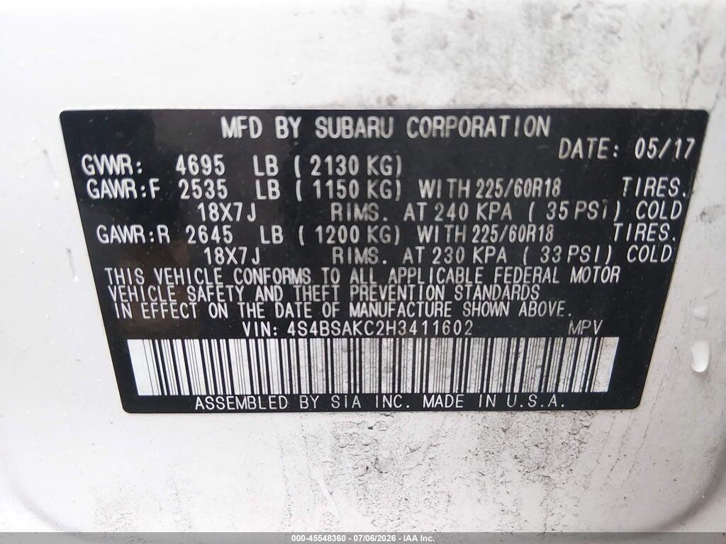 4S4BSAKC2H3411602 2017 SUBARU OUTBACK photo no. 8