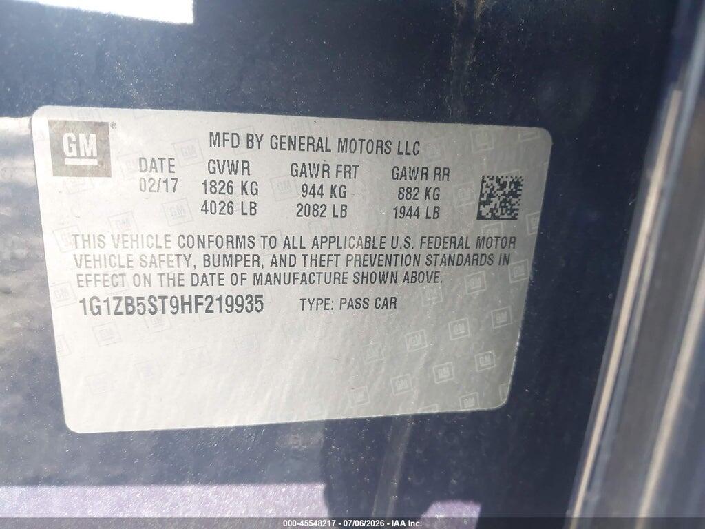1G1ZB5ST9HF219935 2017 CHEVROLET MALIBU photo no. 9