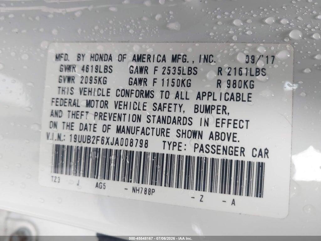 19UUB2F6XJA008798 2018 ACURA TLX photo no. 9