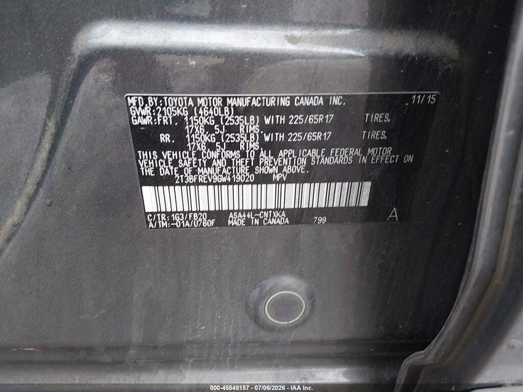 2T3BFREV9GW419020 2016 TOYOTA RAV4 photo no. 9