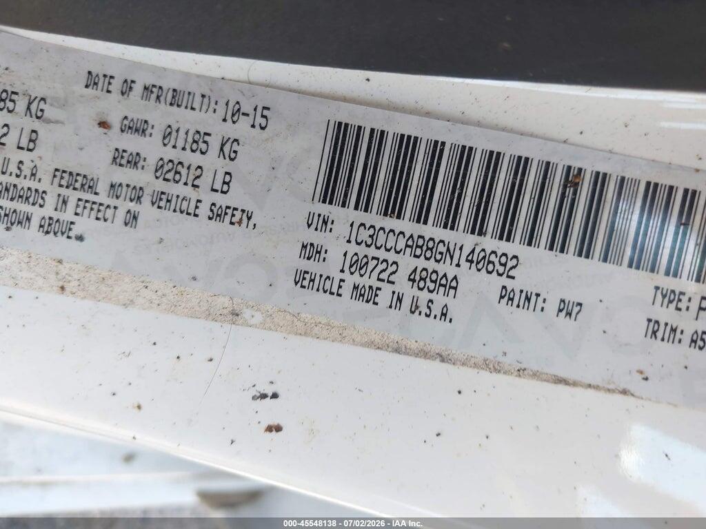 1C3CCCAB8GN140692 2016 CHRYSLER 200 photo no. 9