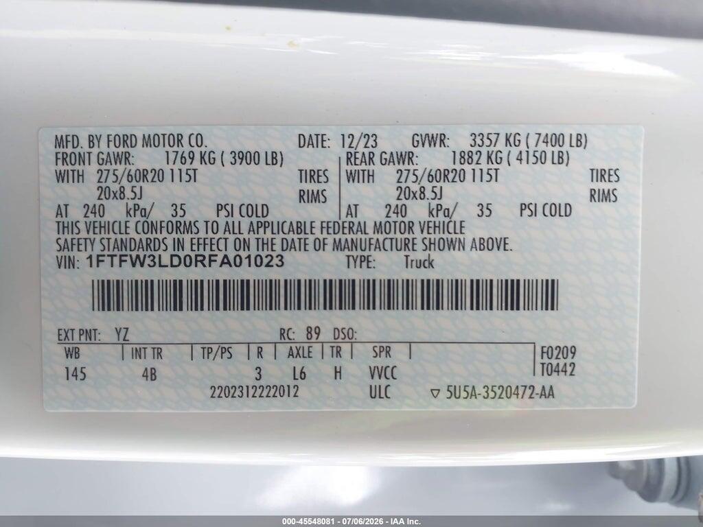 1FTFW3LD0RFA01023 2024 FORD F-150 photo no. 9