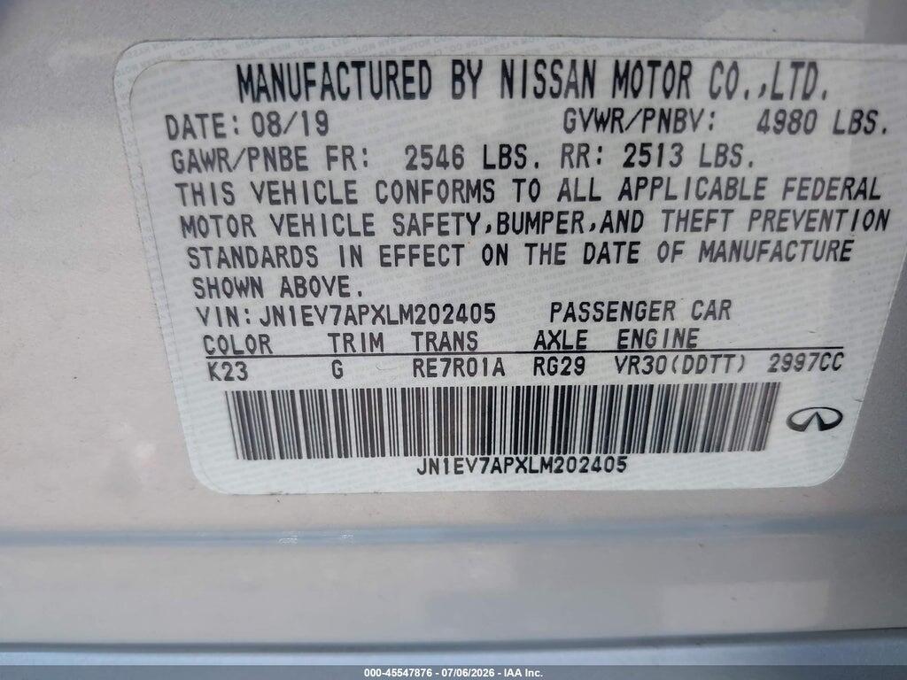 JN1EV7APXLM202405 2020 INFINITI Q50 photo no. 9