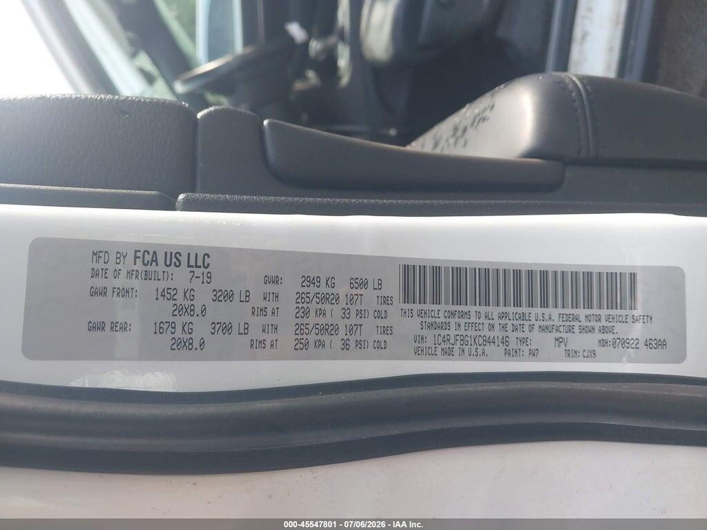 1C4RJFBG1KC844146 2019 JEEP GRAND CHEROKEE photo no. 9