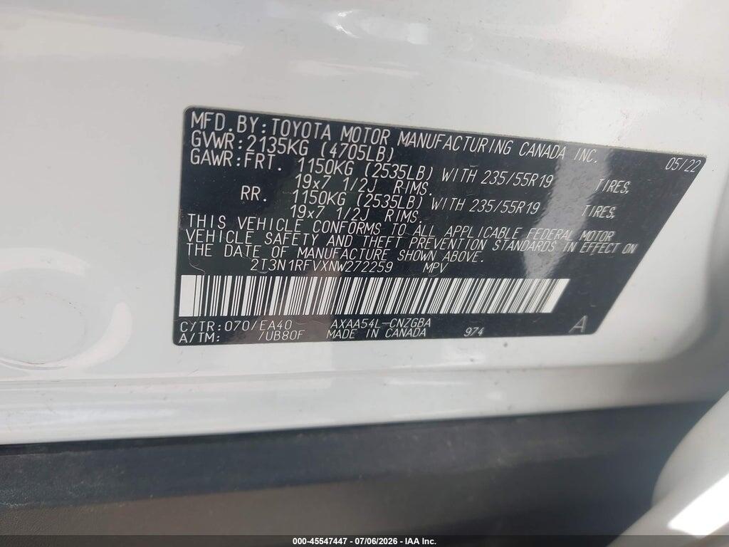 2T3N1RFVXNW272259 2022 TOYOTA RAV4 photo no. 9