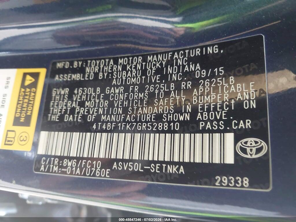 4T4BF1FK7GR528810 2016 TOYOTA CAMRY photo no. 9