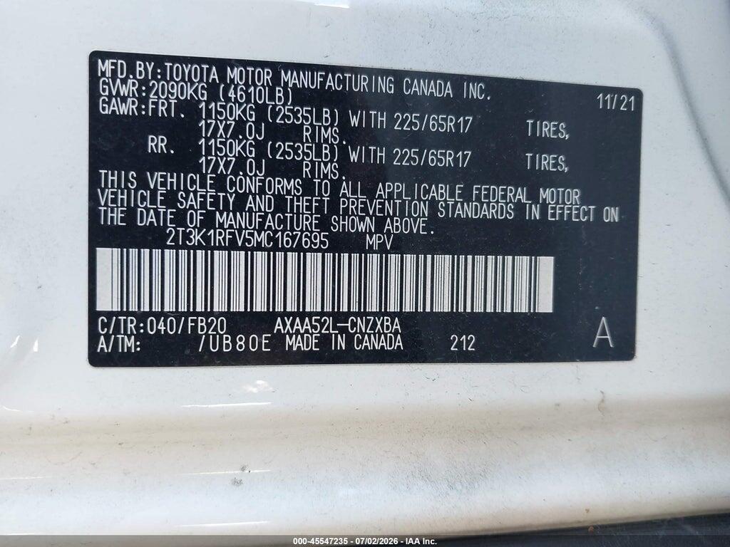 2T3K1RFV5MC167695 2021 TOYOTA RAV4 photo no. 9