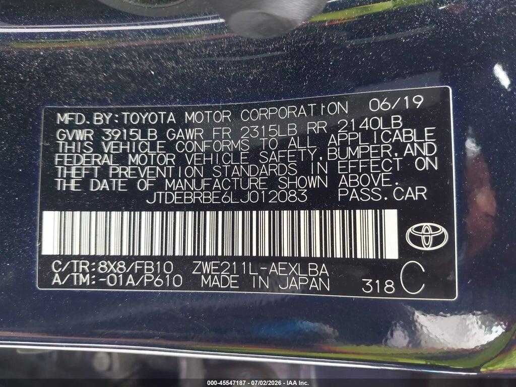 JTDEBRBE6LJ012083 2020 TOYOTA COROLLA photo no. 9