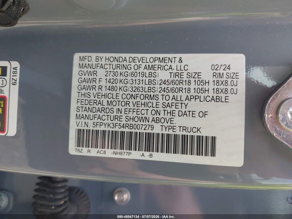 5FPYK3F54RB007279 2024 HONDA RIDGELINE photo no. 9