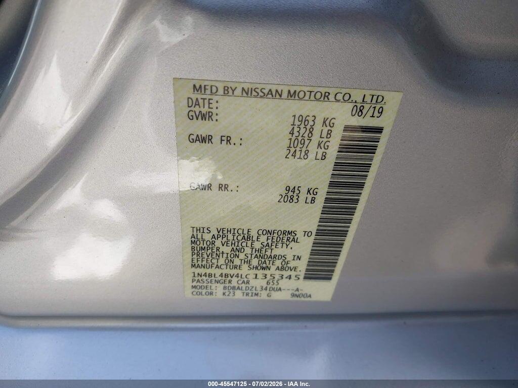 1N4BL4BV4LC135345 2020 NISSAN ALTIMA photo no. 9