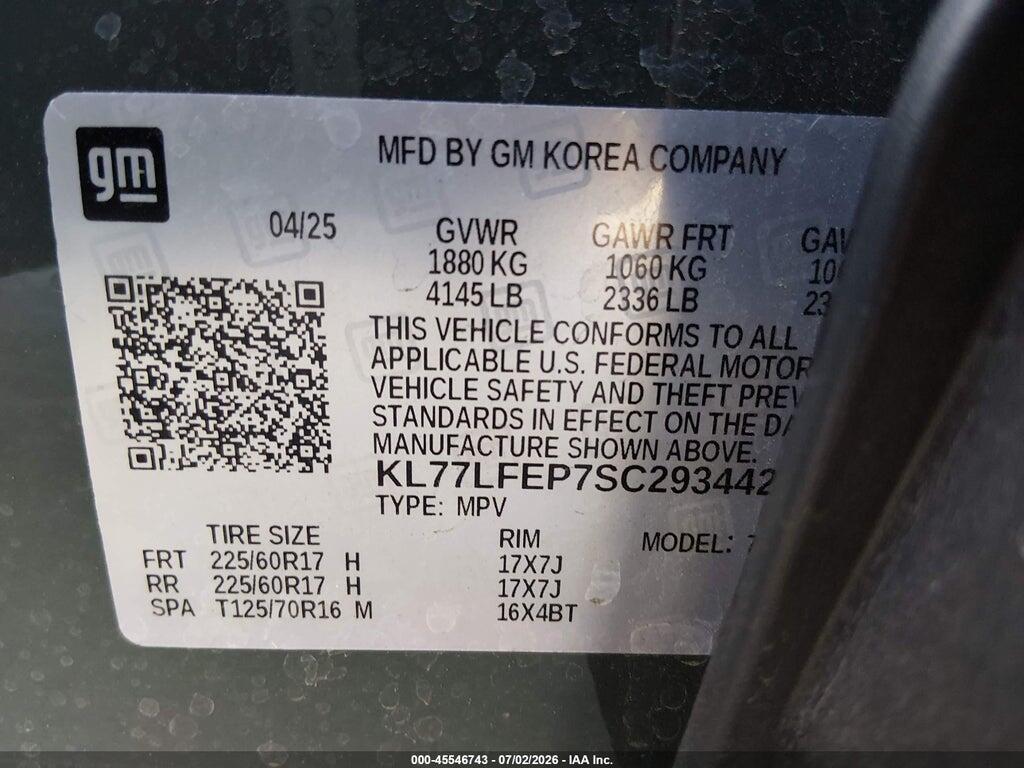 KL77LFEP7SC293442 2025 CHEVROLET TRAX photo no. 9