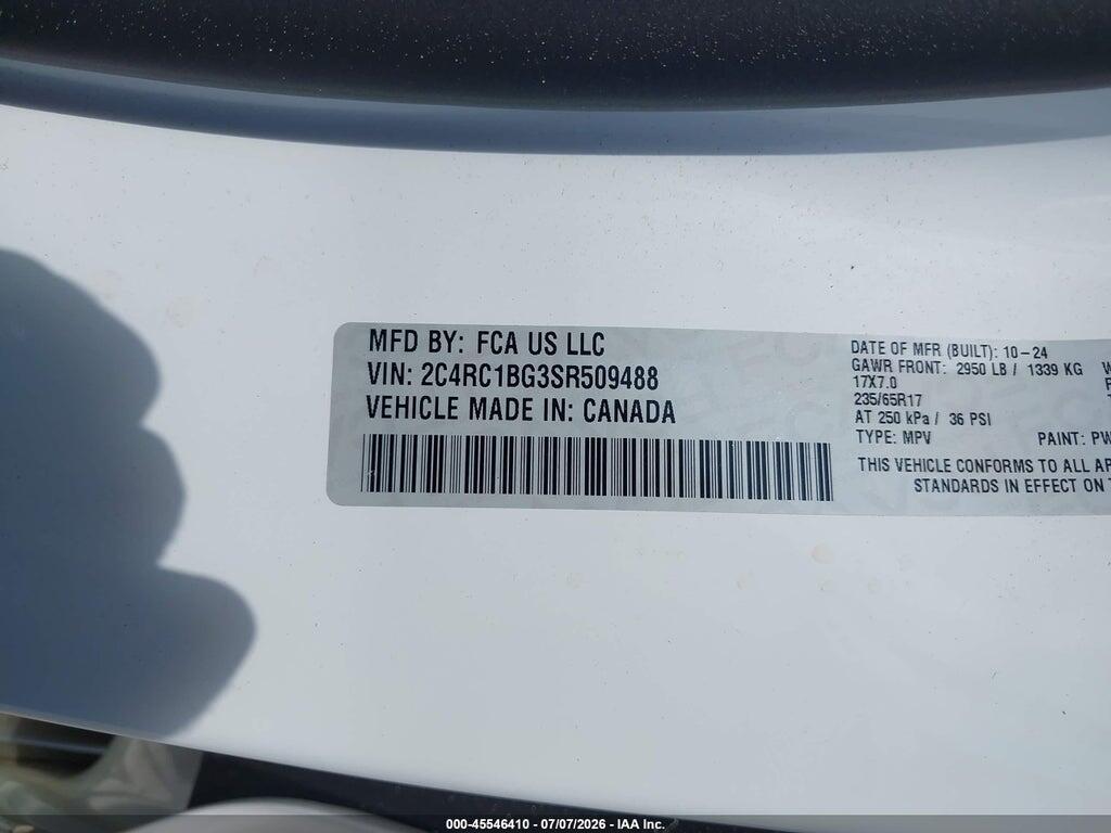2C4RC1BG3SR509488 2025 CHRYSLER PACIFICA photo no. 9