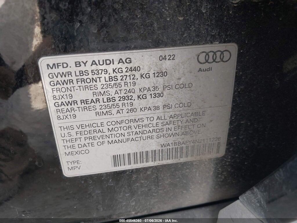WA1BBAFY4N2111226 2022 AUDI Q5 photo no. 9