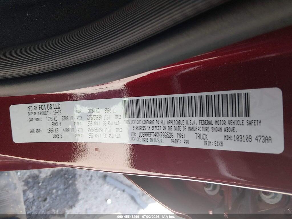 1C6RREFT4KN706526 2019 RAM 1500 photo no. 9