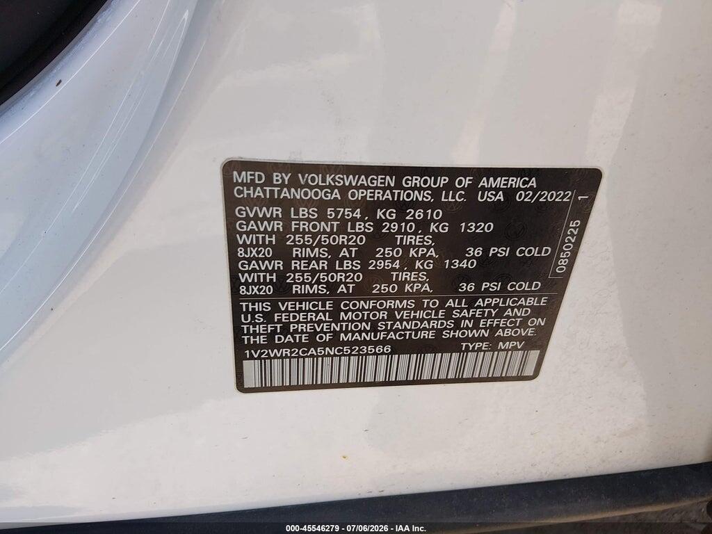 1V2WR2CA5NC523566 2022 VOLKSWAGEN ATLAS photo no. 9