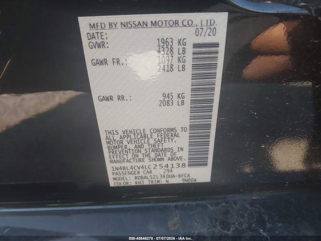 1N4BL4CV4LC254138 2020 NISSAN ALTIMA photo no. 9