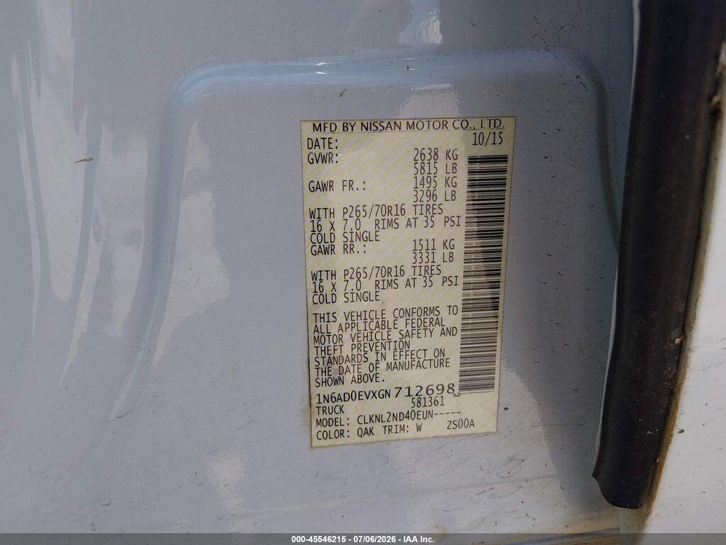 1N6AD0EVXGN712698 2016 NISSAN FRONTIER photo no. 9