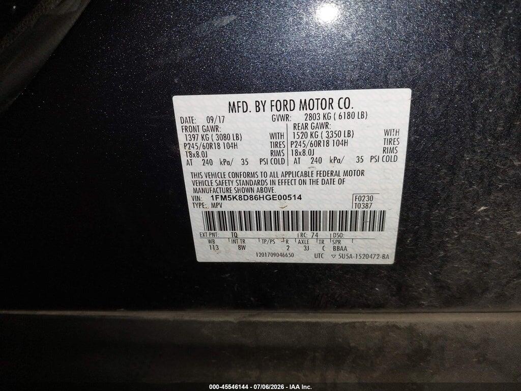 1FM5K8D86HGE00514 2017 FORD EXPLORER photo no. 9