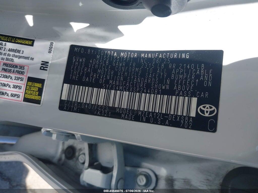 5YFS4MCEXSP244081 2025 TOYOTA COROLLA photo no. 9