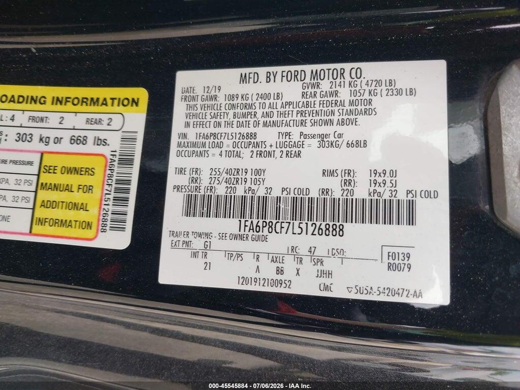 1FA6P8CF7L5126888 2020 FORD MUSTANG photo no. 9