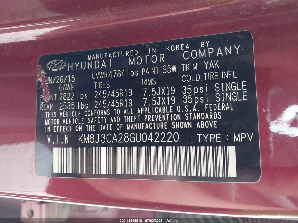 KM8J3CA28GU042220 2016 HYUNDAI TUCSON photo no. 9