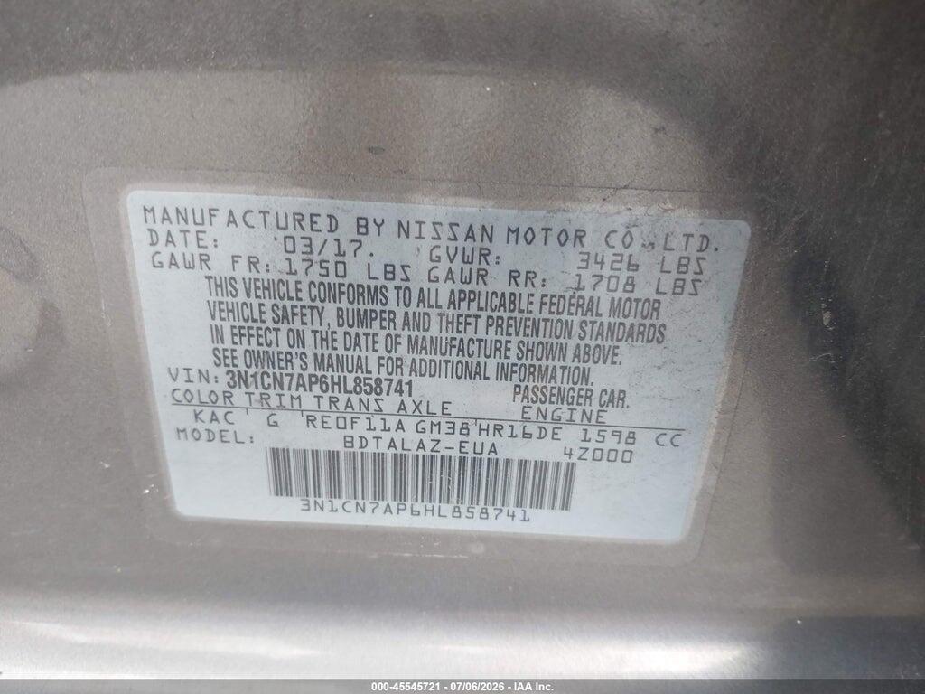 3N1CN7AP6HL858741 2017 NISSAN VERSA photo no. 9